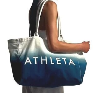 Athleta Beach Bag Gym Tote Bag Ombre White Blue Canvas Athletic School Travel